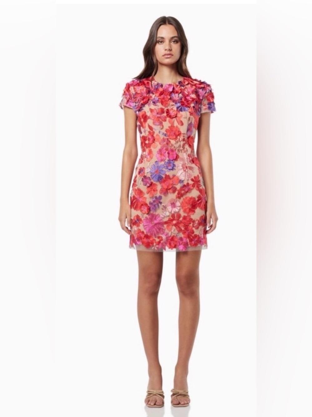 NWT Elliatt Performance Floral Appliqué Mini Dress Red Nude Size Small - Picture 1 of 11